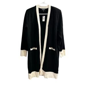 Express Tipped Black White Padded Shoulder Open Front Cardigan NWT Size XL